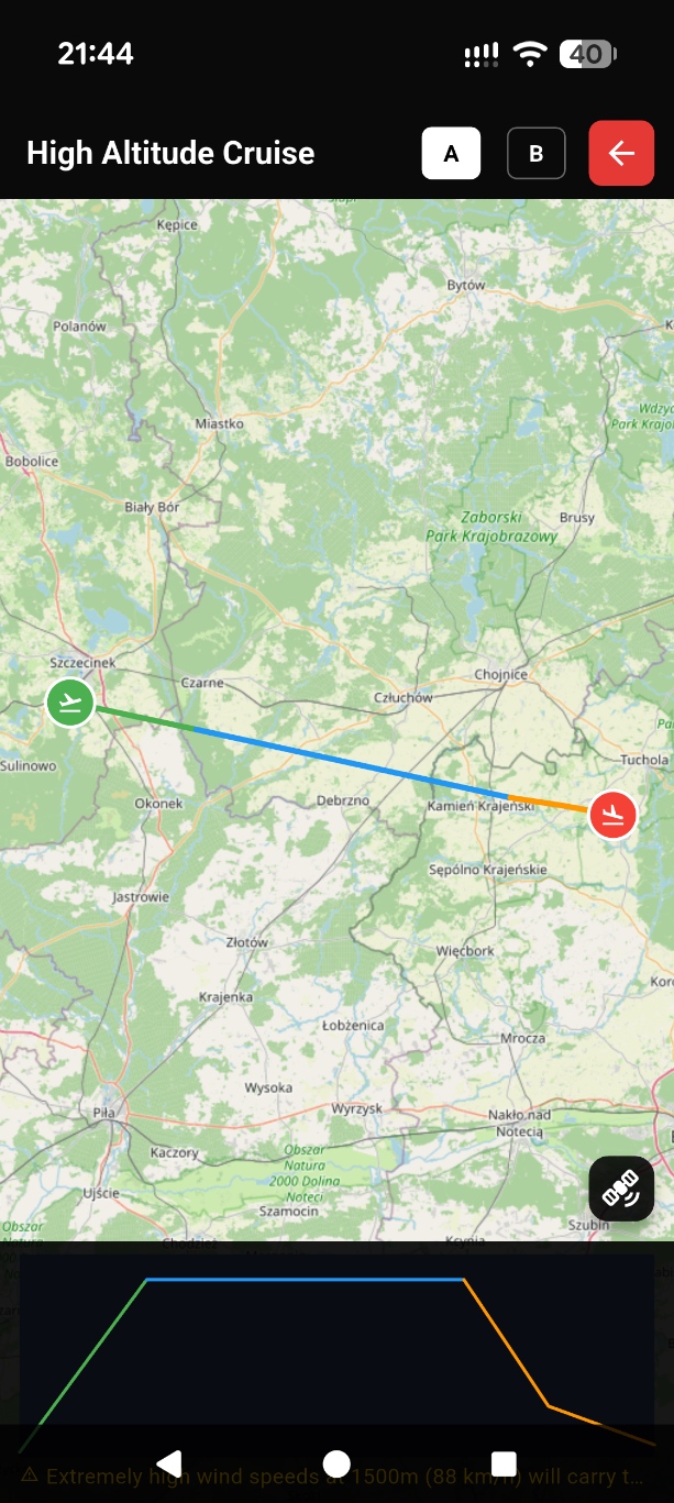 AI Flight Planner trajectory map